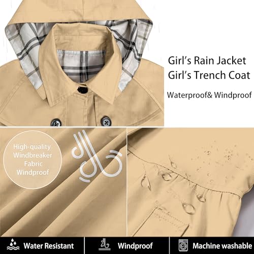Image of Betusline Girl's Rain Jackets Lightweight Waterproof Hooded Trench Coat Raincoats for Kids,2-14 Years