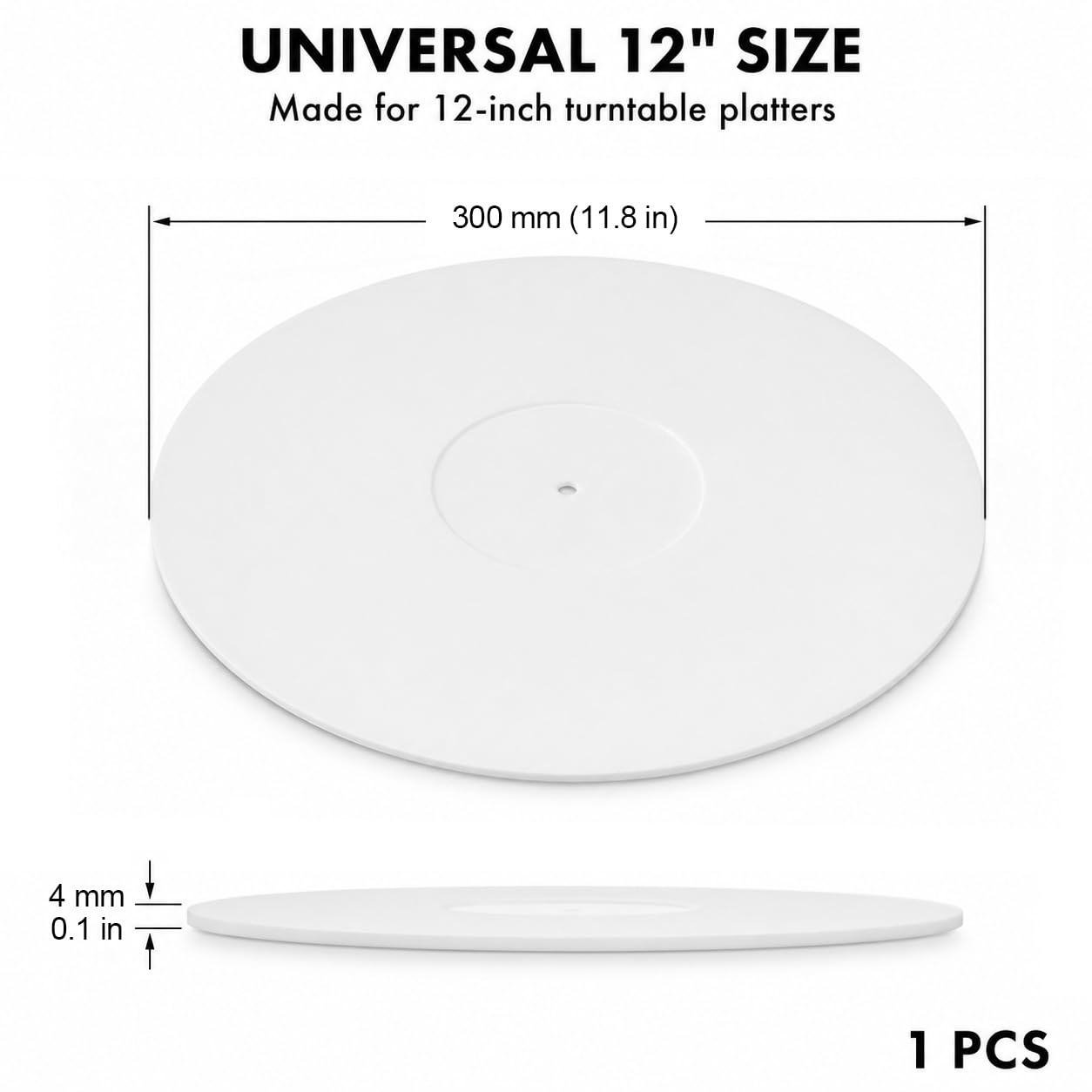 QWORK® Acryl Plattentellerauflage 30cm, 4mm Dicke Weiß Slipmat Plattenspieler für Vinyl Plattenspieler zur Resonanzminderung & Klangverbesserung
