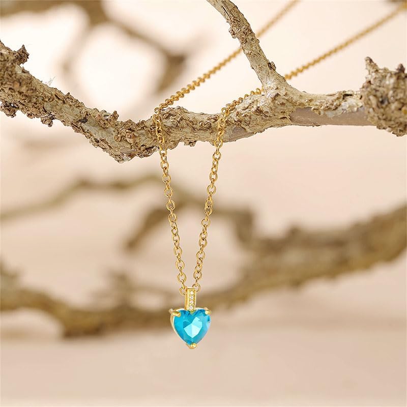 coadipress Crystal Heart Necklace for Women Rhinestone Genuine Birthstone Necklace Dainty Love Hearts Cubic Zircon Necklace Birthday Christmas Jewelry Gifts for Her - Image 2