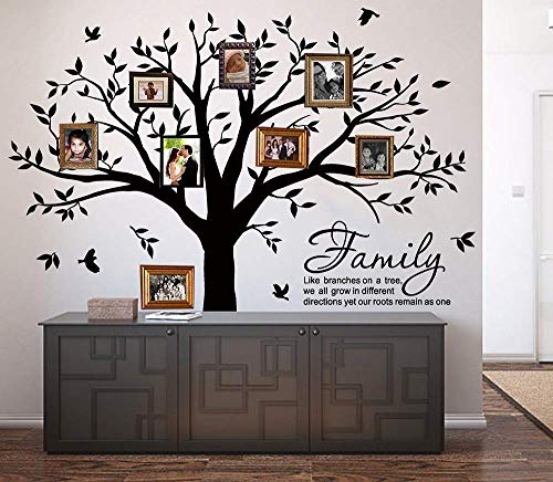 Family Tree Wall Decal Quote- Family Like Branches On A Tree Lettering Tree Wall Sticker for Bedroom Decoration (Black)