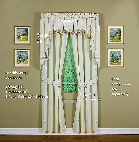 Today's Curtain Verona Reverse Embroidery Swag, 38", Ecru/Rose #TOP6