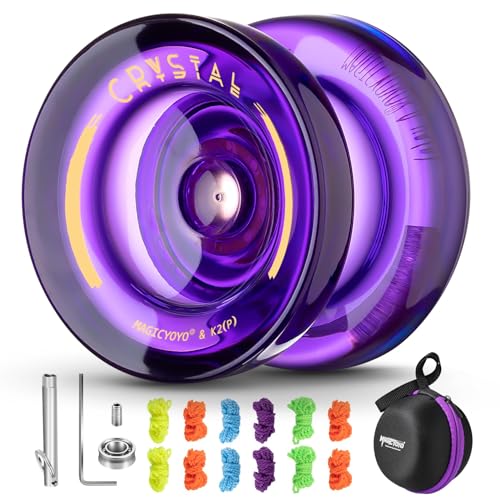 Yoyo K2 Professional Responsive Yoyo for Beginner, Dual Purpose YoYo for Kids/Adults, Plastic Tricks Yo-yo with Unresponsive Yo-yo Bearing Kit, 12 Yo-Yo Strings, Case Bag - Crystal Purple