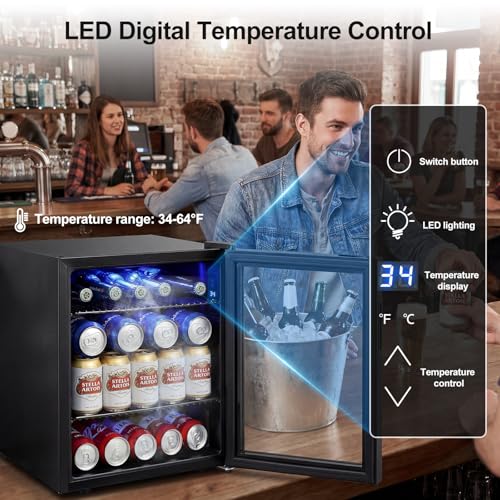 Image of 50 Can Mini Beverage Refrigerator - Small Beverage Fridge with Glass Door for Soda Beer Wine - Countertop Drink Cooler for Home, Dorm, Office or Bar, Electronic Temperature Control,1.4cu.ft.Black