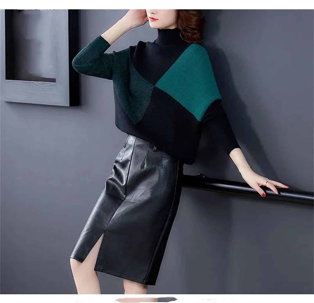 Maglione Dolcevita da Donna Autunno Inverno Top A Maniche Lunghe in Maglia A Maniche Lunghe A Blocchi di Colore