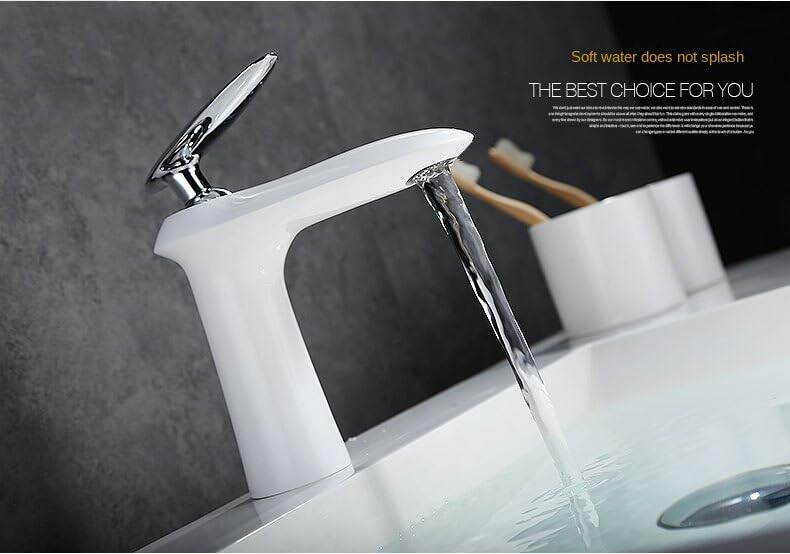Robinet de lavabo blanc et or mitigeur haut de salle de bain JCAKES 2018A16