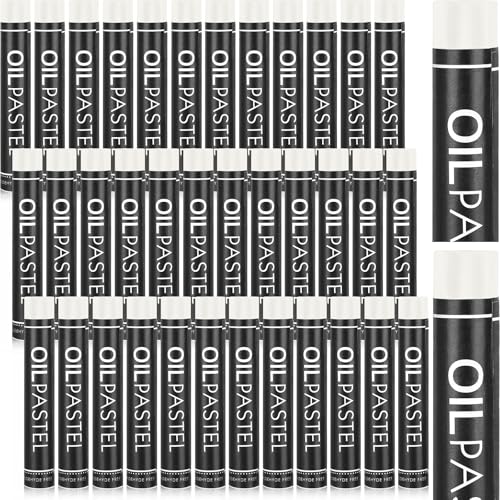 Geyoga 36 Pcs White Oil Pastels Bulk for Artists Soft Oil Crayons Single Color Creamy Pastels for Art Painting Drawing Blending for Artist