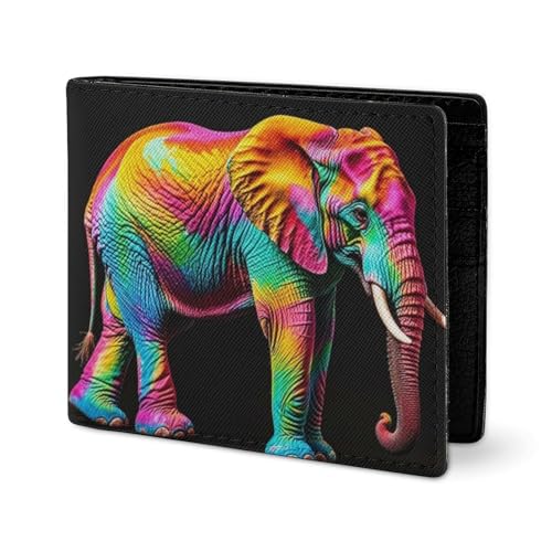 Colorful Elephants Wallet Elegant Leather Wallets with ID Window & 2 Card Slots, Slim Bifold Wallet for Men Women2
