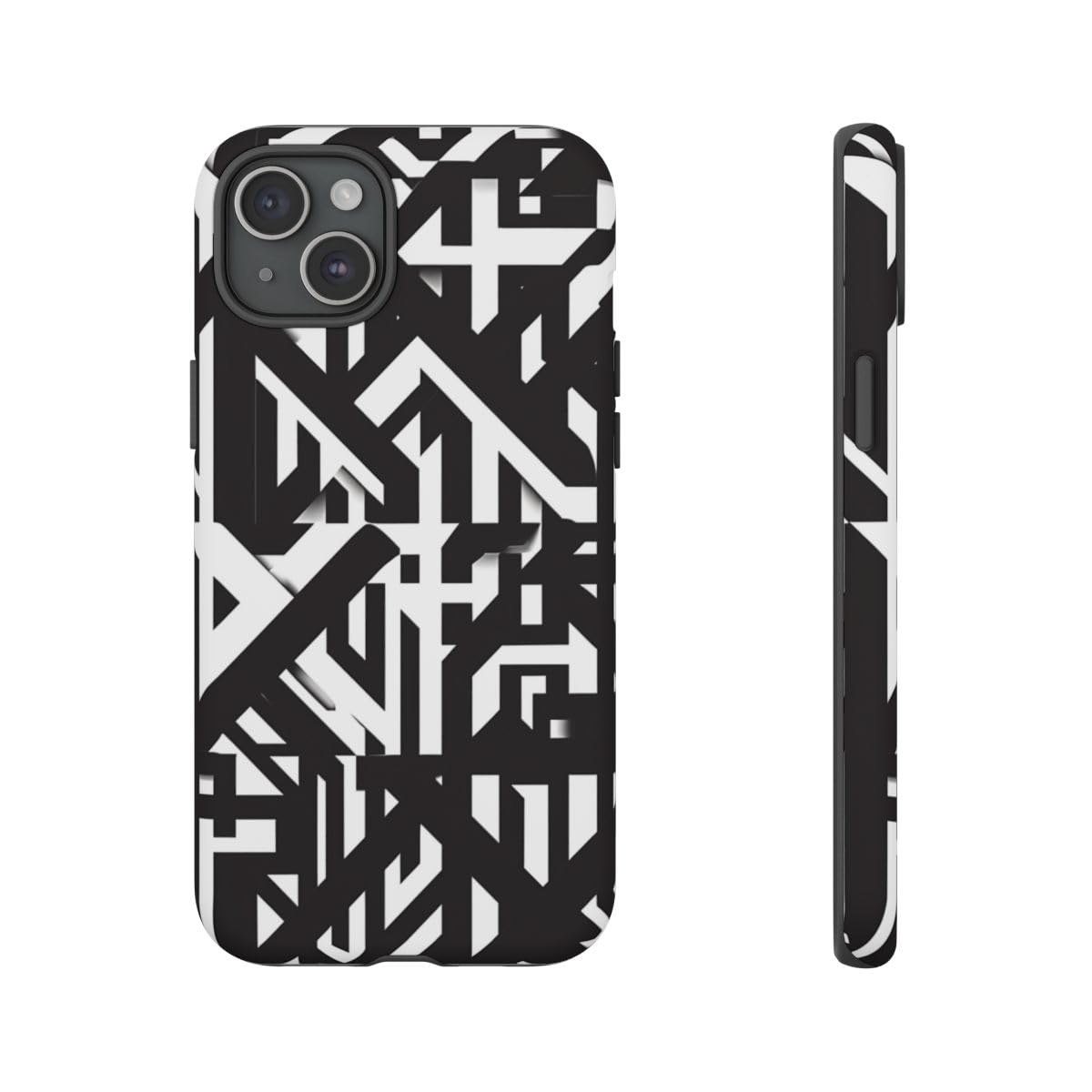 Coque iPhone 15 Plus motif géométrique noir et blanc - Coque rigide mate ultra fine