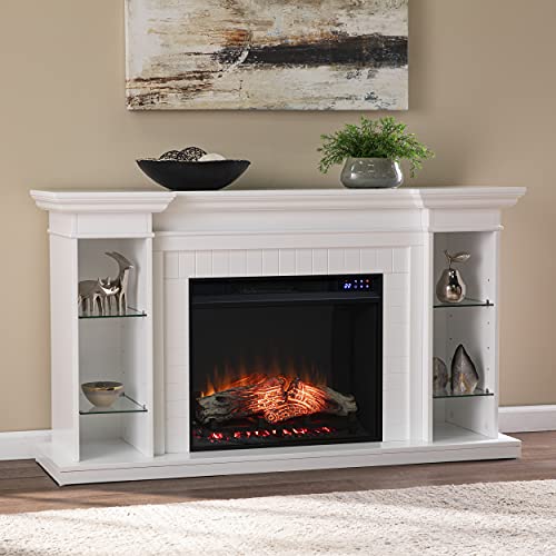 SEI Furniture Henstinger Electric Fireplace w/Bookcase, White