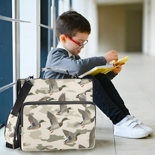 Image of Wild Duck Camouflage Zipper Binder Bag 3 Ring Binder with Shoulder Strap Zip Up 500 Sheets Capacity Multi Pockets for School Office Supplies