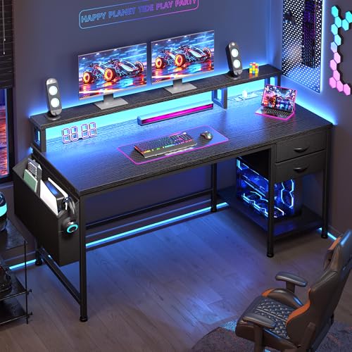 Image of DurayLoly 48 inch Gaming Desk with RGB Lights & Power Outlets for Teens | Wireless Remote Full-Color Strip, Various Lighting Modes, Level Up Teens Gaming Vibe or Study for Protect Eyes In Bedroom