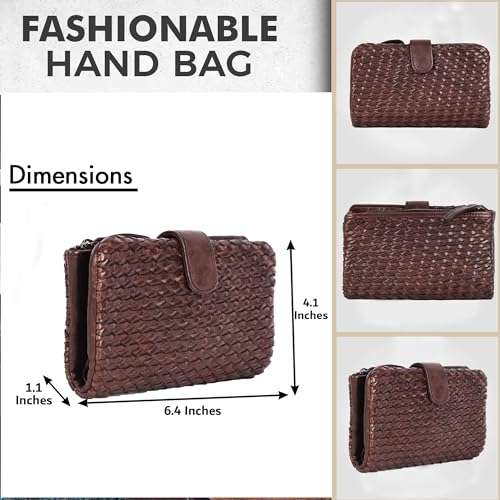 Genuine Leather Wallets for Women, Small Wallet for Ladies Zipper Coin Purse Credit Card Holder with Strap (VL-163-BROWN)4