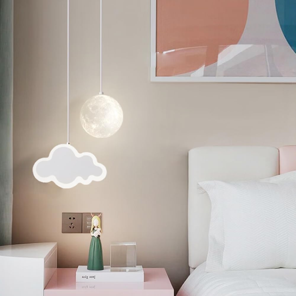Pendant lamp for Bedroom Cartoon Nordic White Cloud Bedside Hanging Lamp Modern Spherical Kindergarten Chandelier for Nursery Bedroom