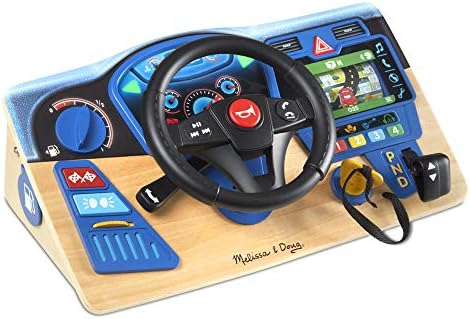 Melissa & Doug Vroom & Zoom, Montessori, Tablero de mandos interactivo con volante para niños, Juego de imitación, Juguetes de madera, 3+ Años, Regalo para niños y niñas