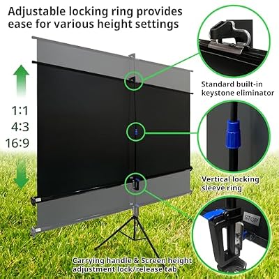 Elite Screens Tripod, 60-Inch 16:9 Portable Projector Screen with Stand MaxWhite 2, 1.1 Gain, Adjustable Indoor Outdoor Pull Up Projection Screen for Home Theater, Office & Classroom, T60UWH, Black