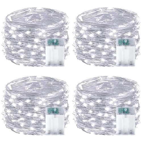 4-Pack Fairy Lights Battery Operated with Timer, Waterproof 16FT 50 LED String Lights Indoor Outdoor, Cuttable Starry Fairy Lights for Christmas Home Bedroom Wedding DIY Centerpiece Decor (Cool White) by EXF - Used condition - US$15.59