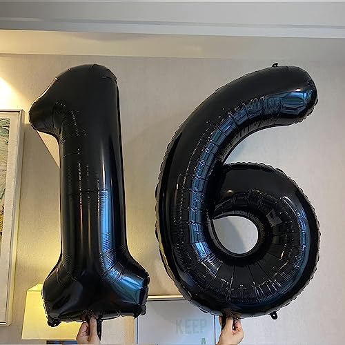 Image of Rozi Decoration 32 Inch 2 Digit 16 Black Number Foil Balloons for Happy Birthday Decoration, Happy Anniversary, Graduation, Achievement Celebration Party Pack of 2 Pcs