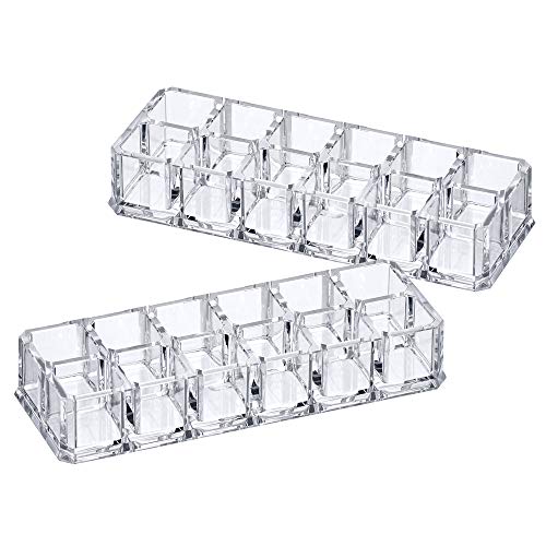 Image of Amazing Abby - Charm - 2-Pack 12-Slot Acrylic Lipstick Organizer, Lipstick Holder, Lip Gloss Holder, Cosmetic Storage Display, Perfect Storage Solution for Drawer and Vanity (Slot Size: 0.9 inch x 0.9 inch)