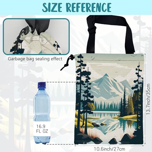 Image of Car Garbage Bag Mountain and River Forest Hanging Canvas Car Trash Bag Waterproof Drawstring Car Back Seat Organizer for Car Back Front Seat Console with Adjustable Buckle