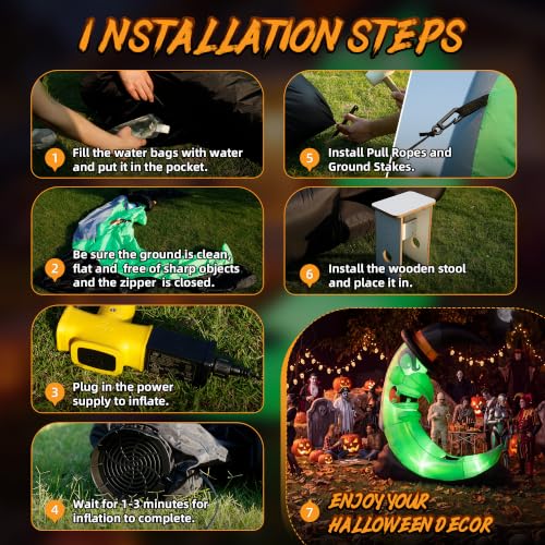9FT Green Witch Moon Halloween Inflatables Outdoor Decorations, with stool and LED lights, $44.99, Amazon - image 9