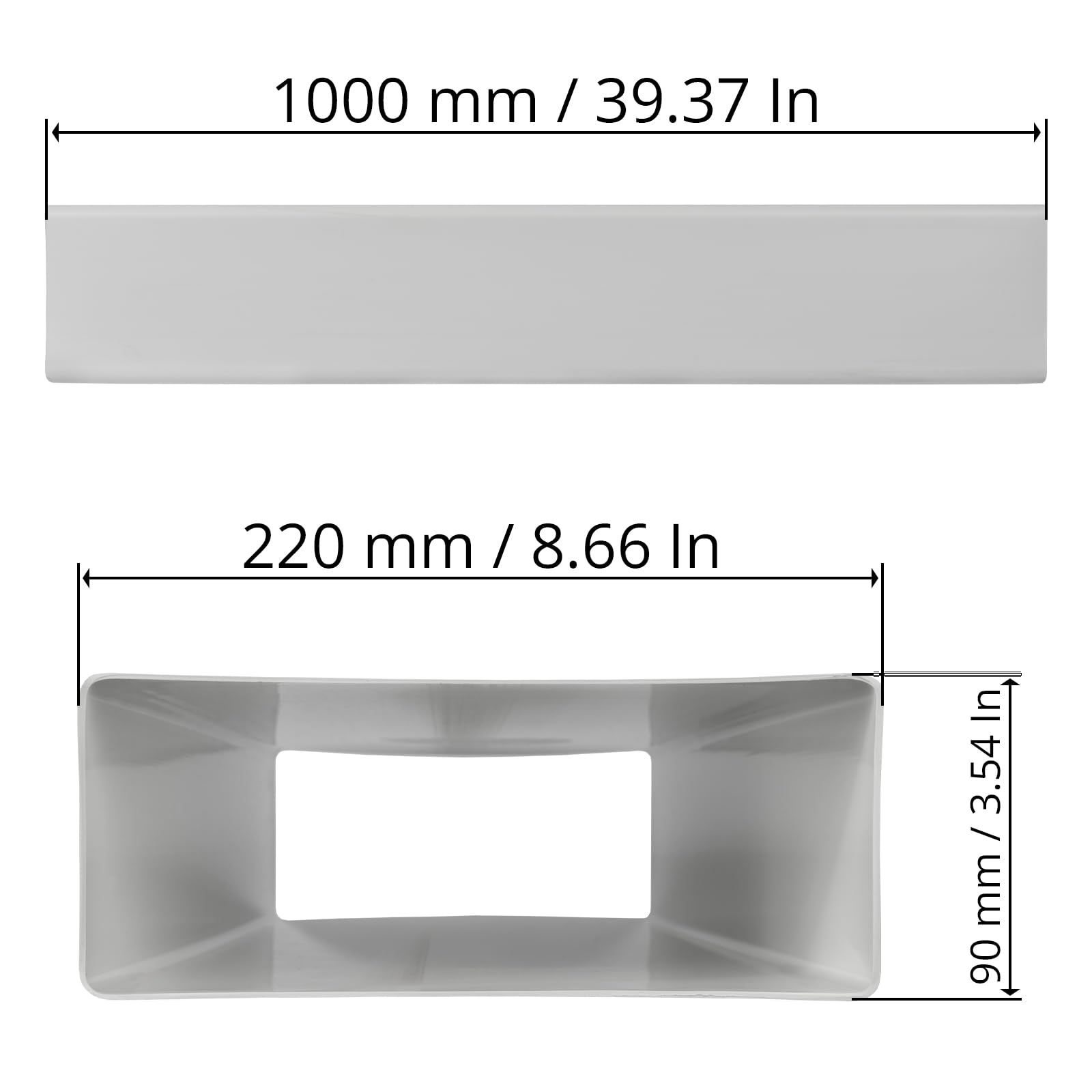Repa Market - Conduit plat rectangulaire en plastique 220 x 90 mm - 100 cm / 1 m de long - Raccordement - Système de ventilation, chauffage et refroidissement - Élément de ventilation pour espaces