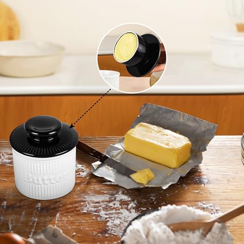 Schwarz-Weiß-Butterbehälter erweicht Butter sicher bei Raumtemperatur, wassergekühlte Butterschale mit Wasserlinien-Keramik… – Ansicht 4
