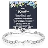 YOEE Daughter Bracelet, Sterling Silver Bracelet Daughter Gifts from Mum Dad, Adjustable Cubic Zirconia Tennis Bracelets for Women Gifts Christmas Graduation Birthday Gift