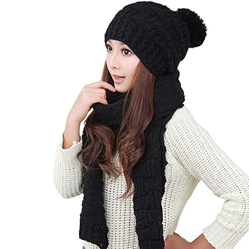 Winter Mütze Schal damen set warme Gestrickt Beanie mit pom Frauen...