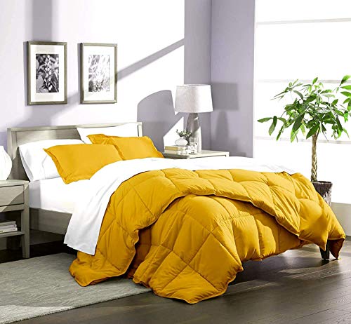 Taj Linens All Season Goose Down Alternative Comforter 1000-TC Luxury Comforter 1-PC 100% Egyptian Cotton Comforter Hotel Quality Soft 500 GSM, Oversize King, Mustard Yellow