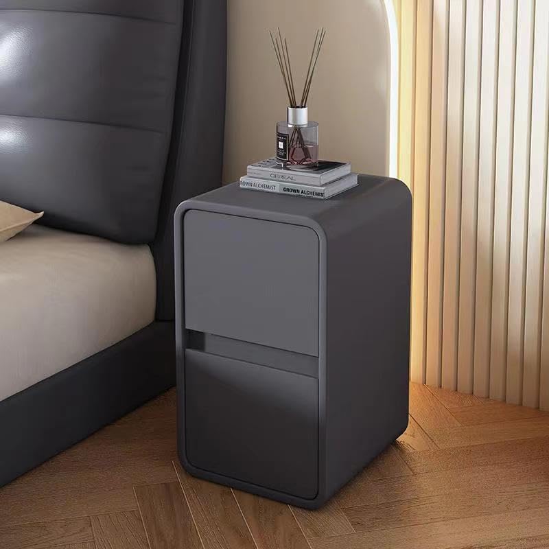 narrow nightstand with 2 drawers solid wood leather nightstand no installation required nightstands for bedrooms, dormitories, living rooms,grey - 12" w grey 11.8"