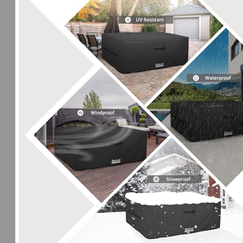 Dokon Cube Garden Furniture Covers Waterproof Heavy Duty Oxford Fabric Patio Table Cover with Air Vents, Windproof Anti-UV Outdoor Rattan Sofa Table and Chair Cover, Square (180x180x74cm) - Black - Image 6