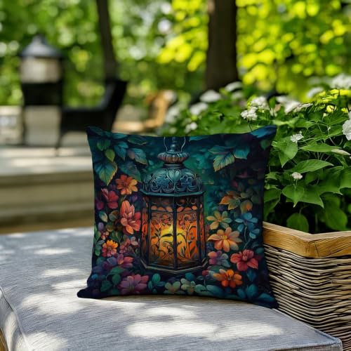Fundas cojines terraza y balcón con estampado floral lino para decoración exterior de sofá 7