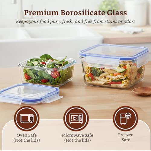 Image of Amazon Brand - Solimo Square Glass Food Storage Container, 360 ml & 900 ml - Set of 2, Airtight, Microwave & Freezer Safe, Transparent