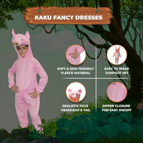 Image of Kaku Fancy Dresses Pig Farm Animal Costume for Kids - Pink, 7-8 Years | Animal Fancy Dress for Boys & Girls