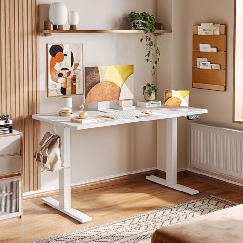 Image of TIQLAB Height Adjustable Electric Standing Desk, 40 x 24 inch, Sit Stand Up Desk, Splice Board, Computer Home Office Desk, White Top