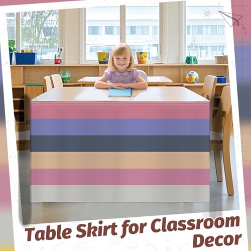 Image of 12FT Boho Table Skirt Teacher Desk Skirts for Classroom Decorations Colorful Rectangle Round Table Cover Skirt for Back to School Party Supplies Kindergarten Preschool Office Bookcase Cabinet Shelf