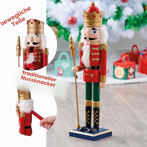 THE TWIDDLERS XL Nussknacker Figur Groß (50cm) – Traditioneller Holz Soldat Weihnachtsdeko – Handbemaltes Ornament in Rot & Grün für Kamin & Fensterbank – Klassisches Design