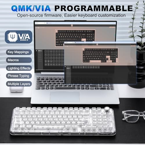 Image of YUNZII X98 QMK /VIA Wireless Mechanical Gaming Keyboard, Tri-Mode BT5.0 /USB-C /2.4GHz Hot-Swap Keyboard, Pre-Lubricated Switches, RGB Backlight (White, Crystal Switch)