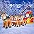 DomKom 12 FT Christmas Inflatable Outdoor Santa Claus on Sleigh with Five Reindeer, Building LED Lights, Blow Up Yard Decoration for Party Garden Lawn Winter Decor