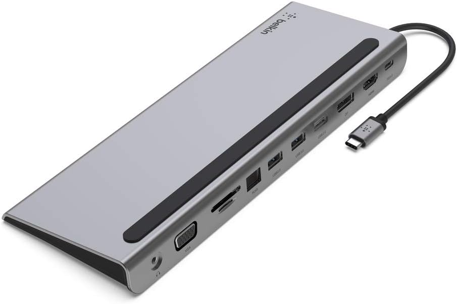 Belkin Usb C Hub, 11-In-1 Multiport Adapter Dock With 4K Hdmi, Dp, Vga, Usb-C 100W Pd Pass-Through Charging, 3 A, Gigabit Ethernet, Sd, Microsd, 3.5mm Ports For Macbook* Pro, Air, Xps And More