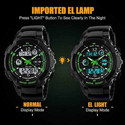 VDSOW Digital Reloj de Pulsera para niños - 50 m Impermeable Deportes al Aire Libre analógico Reloj con Alarma/Temporizador/Dual Tiempo Zona/luz LED electrónico para niños - imagen 3