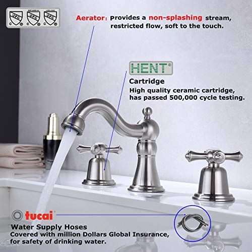 Rkf Brass Two Handle Widespread Bathroom Sink Faucet With Metal Pop-Up Drain With Overflow And Cupc Supply Hoses,Brushed Nickel,Cwf033-Bn #TOP1