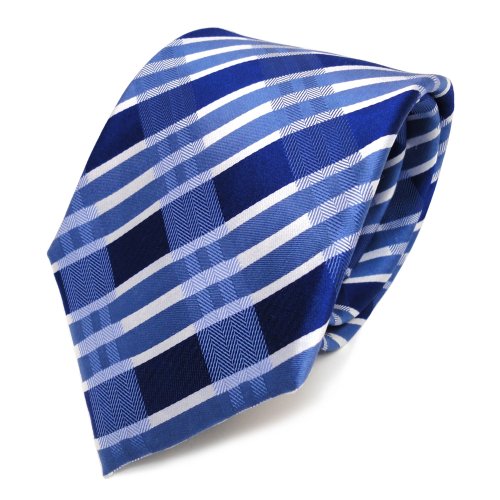 Cravate en soie bleue rayée TigerTie 8 cm contre les plis de costume