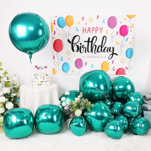Image of 12PCS Dark Green Round Foil Balloons 22 inch 15 inch 10 inch Large Mylar Balloons | Shiny Green 4D Ball Balloons for Birthday Party, Graduation, Wedding, Christmas, New Year, Disco Prom Party Decorations