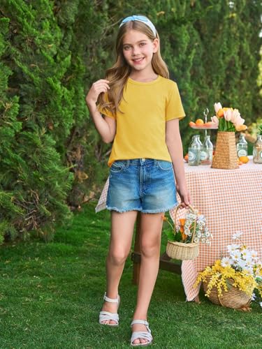 Image of Haloumoning Girls Short Sleeve T Shirts Kids Summer Crewneck Tops