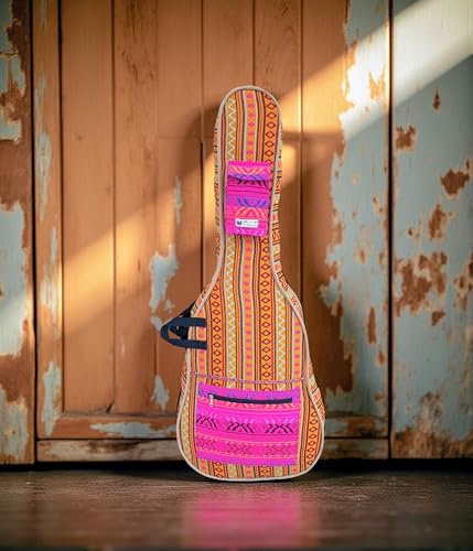 Image of The House of tara Ethnic Handloom Fabric Acoustic Guitar Bag Cover for Men and Women | Modern Guitar Case |100% Cotton Lining | Adjustable Straps | Padded Protection | Zip Pockets | Multicolor
