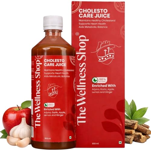 Image of The Wellness Shop Cholesto Care Juice 500ml | Ayurvedic Heart Health Drink with Arjuna Chhaal & Garlic | Manage Cholesterol Levels & Improve Digestion | Sugar-Free Supplement