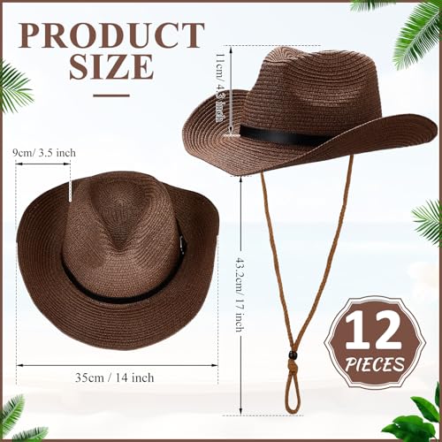 Sombreros de vaquero de paja 12 piezas para mujer y hombre miniatura 2