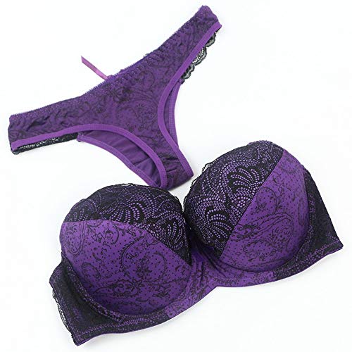 Swbreety Women's Comfortable Push Up Embroidery Lace Bra and Panty Set Plus Size4