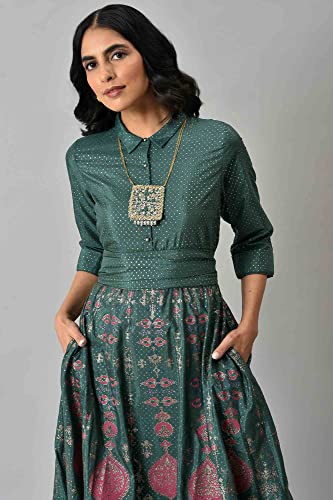 Image of W for Woman Women Glitter Printed Festive Shirt Maxi Dress with Placket